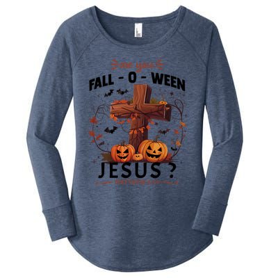 Are You Falloween Jesus Cross Pumpkins Christian Faith Gift Women's Perfect Tri Tunic Long Sleeve Shirt