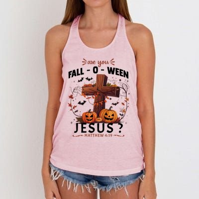 Are You Falloween Jesus Cross Pumpkins Christian Faith Gift Women's Knotted Racerback Tank