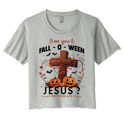 Are You Falloween Jesus Cross Pumpkins Christian Faith Gift Women's Crop Top Tee