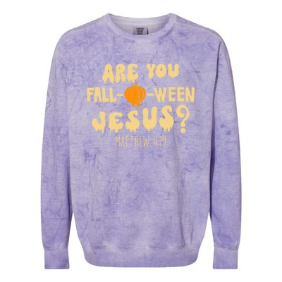 Are You Falloween Jesus Christian Fall Halloween Groovy Gift Colorblast Crewneck Sweatshirt