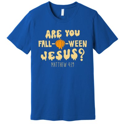 Are You Falloween Jesus Christian Fall Halloween Groovy Gift Premium T-Shirt