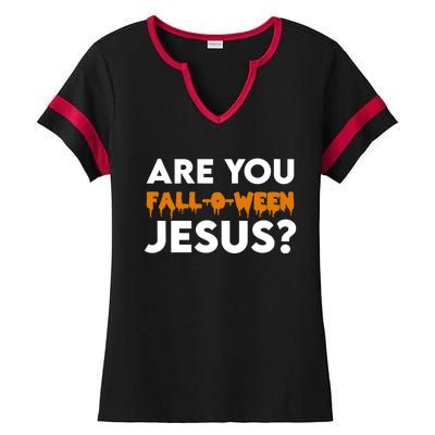 Are You Falloween Jesus Cute Christian Halloween Meaningful Gift Ladies Halftime Notch Neck Tee