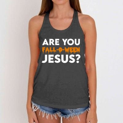 Are You Falloween Jesus Cute Christian Halloween Meaningful Gift Women's Knotted Racerback Tank