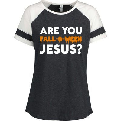 Are You Falloween Jesus Cute Christian Halloween Meaningful Gift Enza Ladies Jersey Colorblock Tee