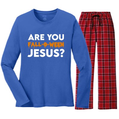 Are You Falloween Jesus Cute Christian Halloween Meaningful Gift Women's Long Sleeve Flannel Pajama Set 