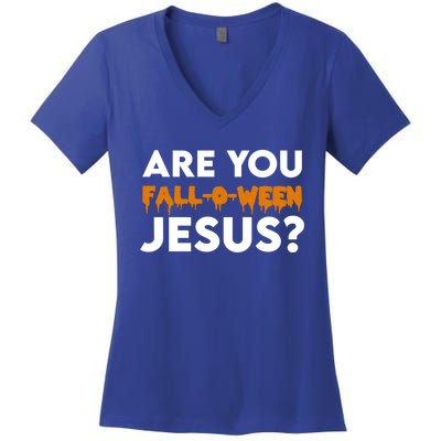 Are You Falloween Jesus Cute Christian Halloween Meaningful Gift Women's V-Neck T-Shirt