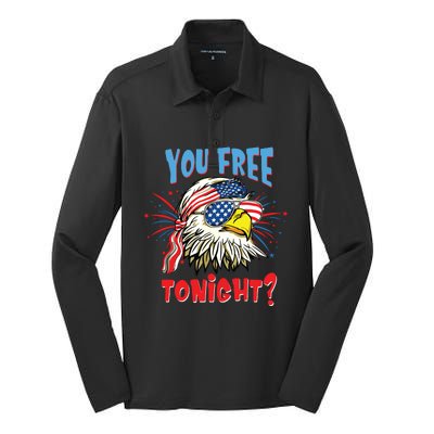 Are You Free Tonight 4th Of July American Bald Eagle Silk Touch Performance Long Sleeve Polo