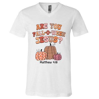 Are You Fall O Ween Jesus Christian Halloween Pumpkin V-Neck T-Shirt