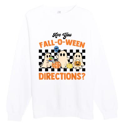 Are You Falloween Directions Ghost Christian Halloween Premium Crewneck Sweatshirt