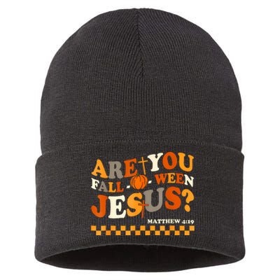 Are You Falloween Jesus Christian Halloween Pumpkin Sustainable Knit Beanie