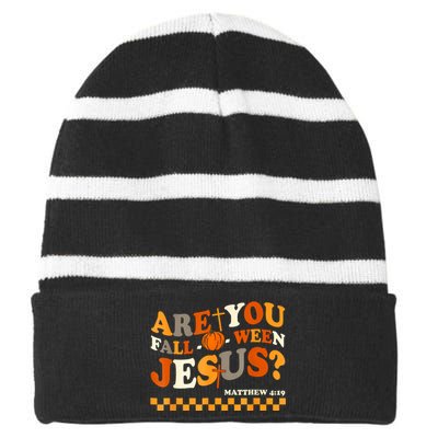 Are You Falloween Jesus Christian Halloween Pumpkin Striped Beanie with Solid Band