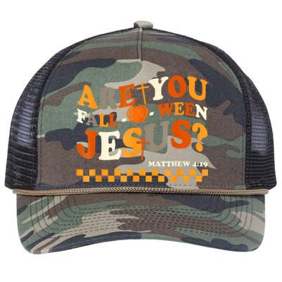 Are You Falloween Jesus Christian Halloween Pumpkin Retro Rope Trucker Hat Cap