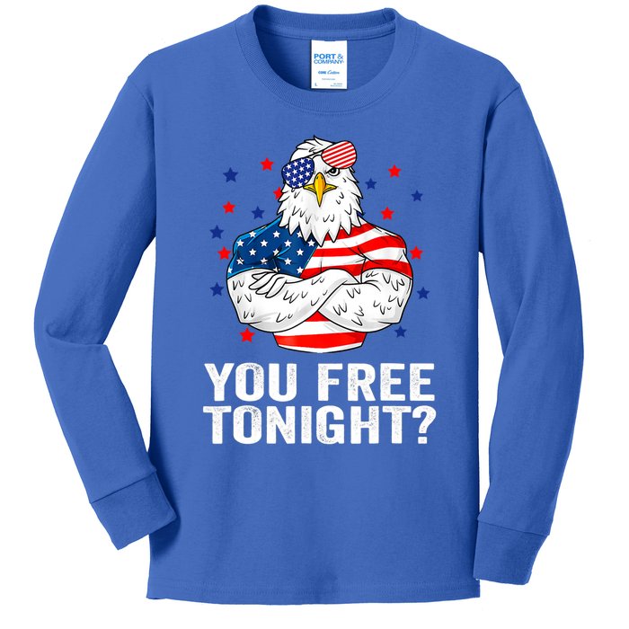 Are You Free Tonight 4th Of July Independence Day Bald Eagle Funny Gift Kids Long Sleeve Shirt