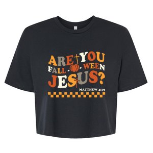 Are You Falloween Jesus Christian Halloween Pumpkin Bella+Canvas Jersey Crop Tee