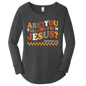 Are You Falloween Jesus Christian Halloween Pumpkin Women's Perfect Tri Tunic Long Sleeve Shirt