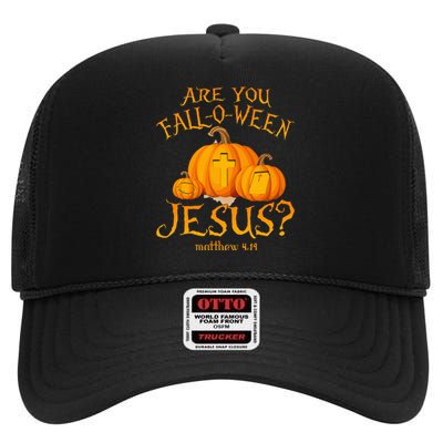 Are You FallOWeen Jesus Christian Halloween Pumpkin High Crown Mesh Back Trucker Hat