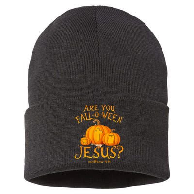 Are You FallOWeen Jesus Christian Halloween Pumpkin Sustainable Knit Beanie