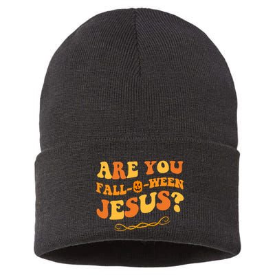 Are You Falloween Jesus? Cute Funny Halloween Fall Sustainable Knit Beanie
