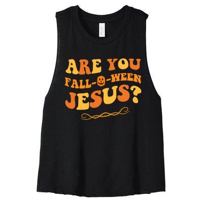 Are You Falloween Jesus? Cute Funny Halloween Fall Women's Racerback Cropped Tank