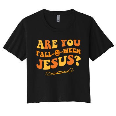 Are You Falloween Jesus? Cute Funny Halloween Fall Women's Crop Top Tee