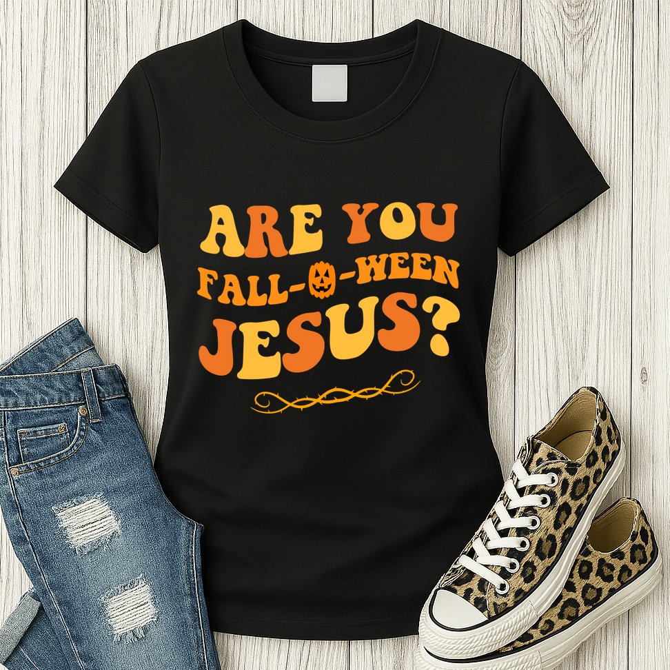 Are You Falloween Jesus? Cute Funny Halloween Fall Womens T-Shirt