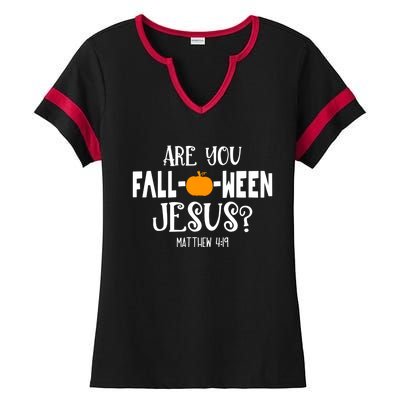 Are You FallOWeen Jesus Halloween Christian Pumpkin Lover Ladies Halftime Notch Neck Tee