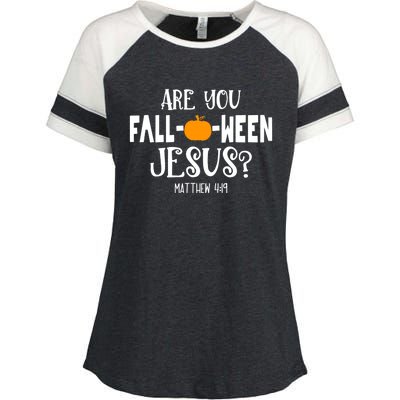 Are You FallOWeen Jesus Halloween Christian Pumpkin Lover Enza Ladies Jersey Colorblock Tee