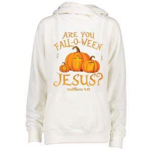 Are You Falloween Jesus Christian Halloween Pumpkin Womens Funnel Neck Pullover Hood