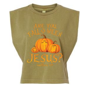 Are You Falloween Jesus Christian Halloween Pumpkin Garment-Dyed Women's Muscle Tee