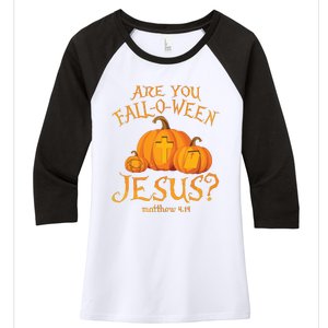 Are You Falloween Jesus Christian Halloween Pumpkin Women's Tri-Blend 3/4-Sleeve Raglan Shirt