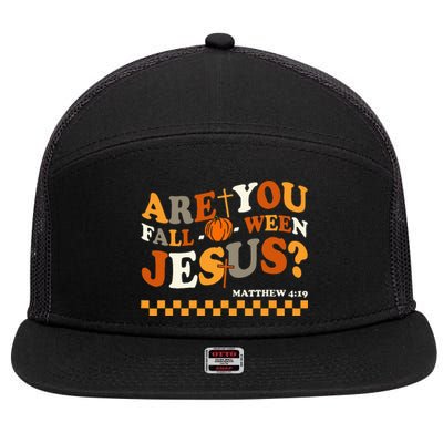 Are You Falloween Jesus Christian Halloween Pumpkin 7 Panel Mesh Trucker Snapback Hat