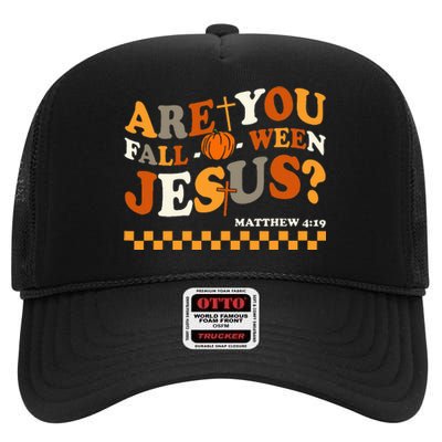 Are You Falloween Jesus Christian Halloween Pumpkin High Crown Mesh Back Trucker Hat