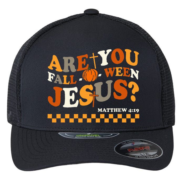 Are You Falloween Jesus Christian Halloween Pumpkin Flexfit Unipanel Trucker Cap