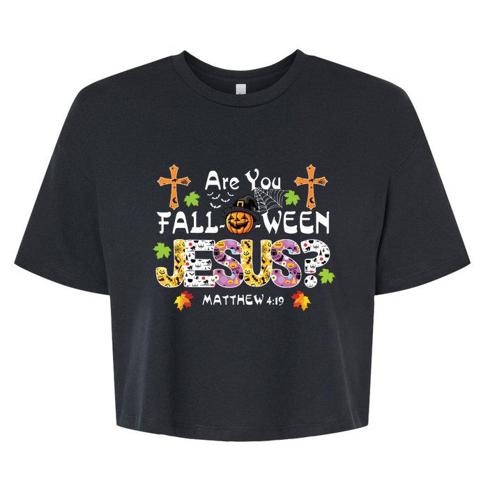 Are You Falloween Jesus Pumpkin Spooky Halloween Christian Bella+Canvas Jersey Crop Tee