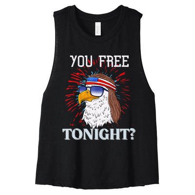 Are You Free Tonight 4th Of July American Bald Eagle Women's Racerback Cropped Tank