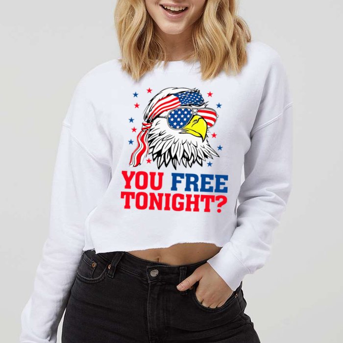 Are You Free Tonight 4th Of July Independence Day Bald Eagle Cropped Pullover Crew
