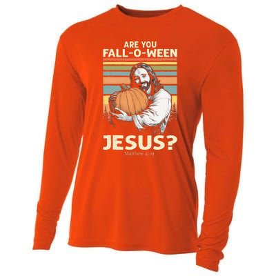 Are You Falloween Jesus Christian Halloween Pumpkin Cooling Performance Long Sleeve Crew