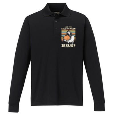 Are You Falloween Jesus Christian Halloween Pumpkin Performance Long Sleeve Polo