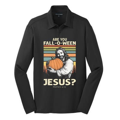 Are You Falloween Jesus Christian Halloween Pumpkin Silk Touch Performance Long Sleeve Polo