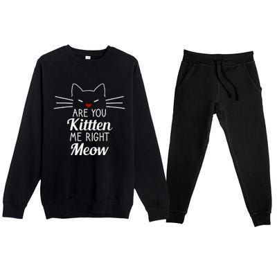 Are You Kitten Me Right Meow Funny Cat Design Premium Crewneck Sweatsuit Set