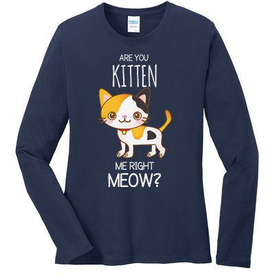 Are You Kitten Me Right Meow Funny Cat Kitty Lovers Ladies Long Sleeve Shirt