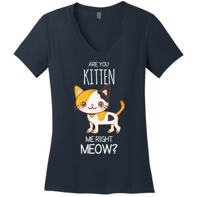 Are You Kitten Me Right Meow Funny Cat Kitty Lovers Women's V-Neck T-Shirt