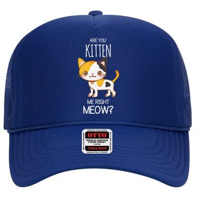 Are You Kitten Me Right Meow Funny Cat Kitty Lovers High Crown Mesh Back Trucker Hat