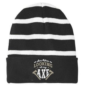 Are You Looking At My Axe For A Axe Thrower Axe Throwing Striped Beanie with Solid Band