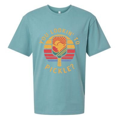 Are You Looking To Pickle Vintage Sunset Pickleball Sueded Cloud Jersey T-Shirt