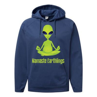 Alien Yoga Meditation Namaste Gift Performance Fleece Hoodie