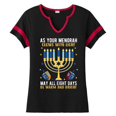 As Your Menorah Glows With Light May All Eight Days Be Warm And Bright Ladies Halftime Notch Neck Tee