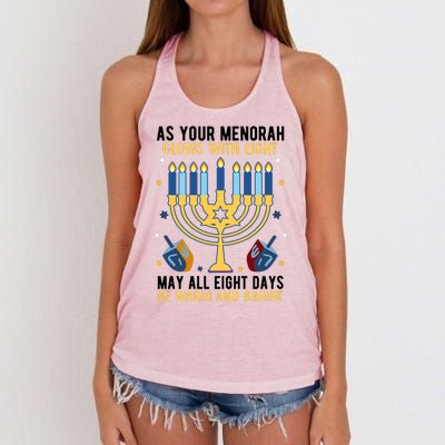 As Your Menorah Glows With Light May All Eight Days Be Warm And Bright Women's Knotted Racerback Tank