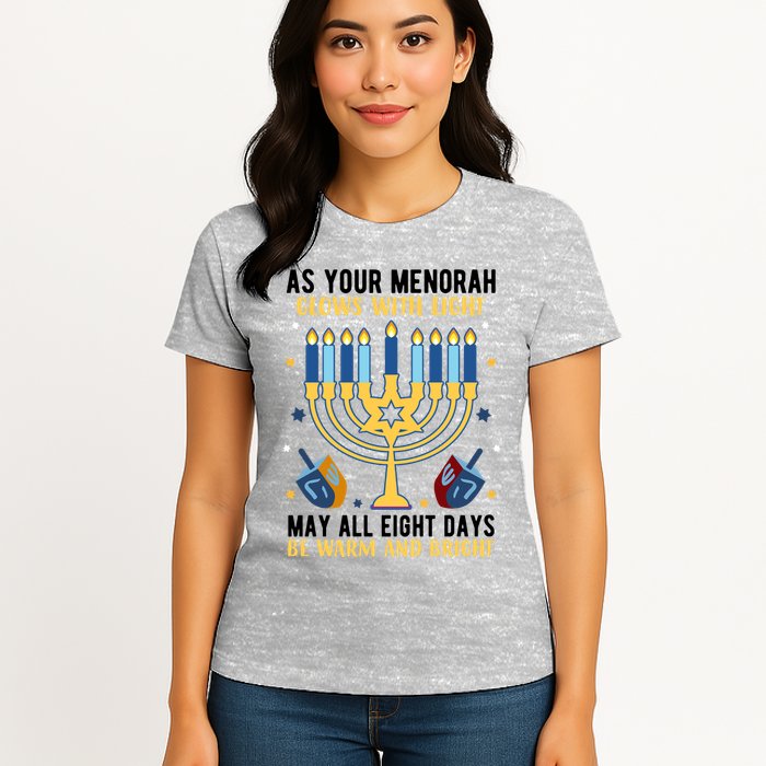 As Your Menorah Glows With Light May All Eight Days Be Warm And Bright Womens T-Shirt