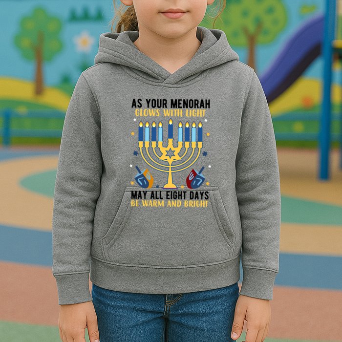 As Your Menorah Glows With Light May All Eight Days Be Warm And Bright Kids Hoodie